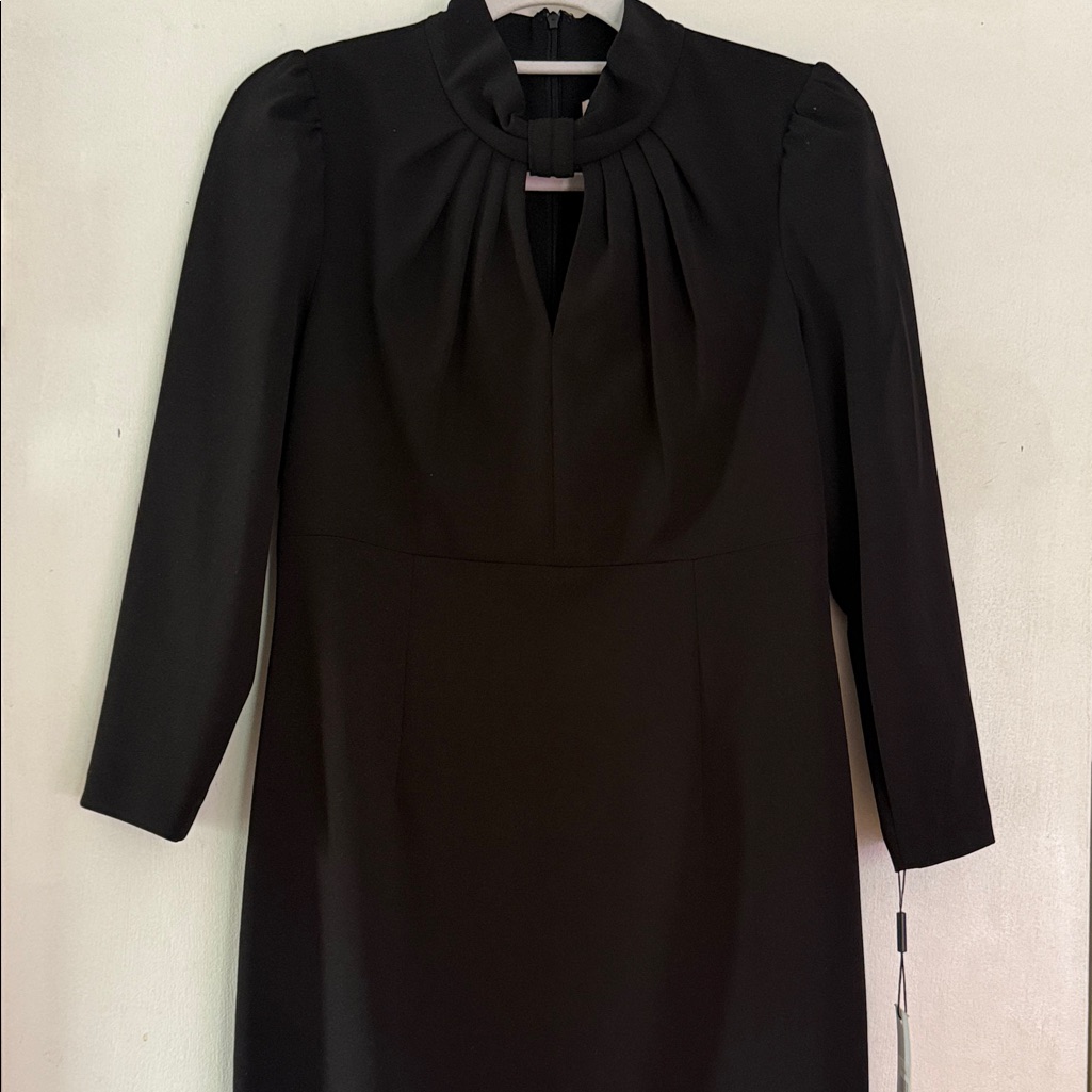 Calvin Klein Black Long-Sleeve Pleated Neck Dress